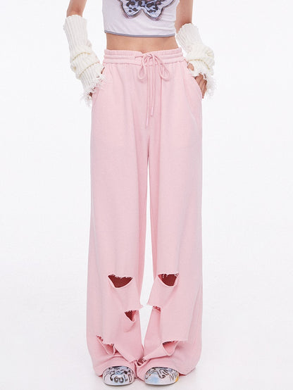 Hole Casual Straight Loose Sweat Pants