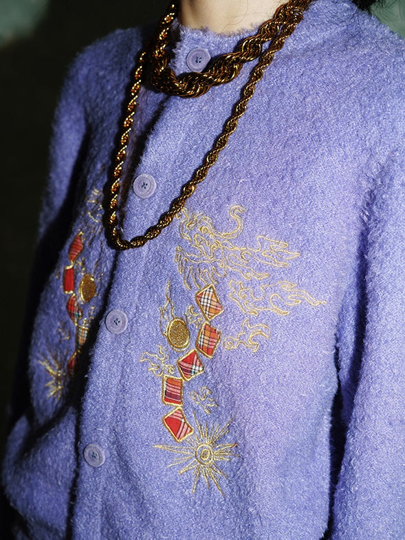 Dragon Embroidery Knitted Cardigan