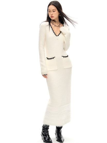 Elegance V-neck Slim Knitted Dress