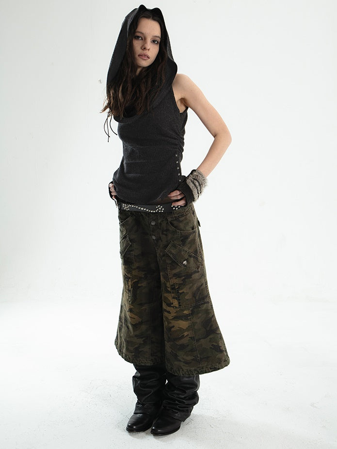 Low-Rise Loose Work Camouflage Cropped Flared Pants