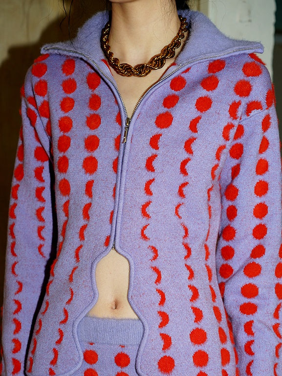 Polka Dot Contrast Trined Pull et jupe en tricot