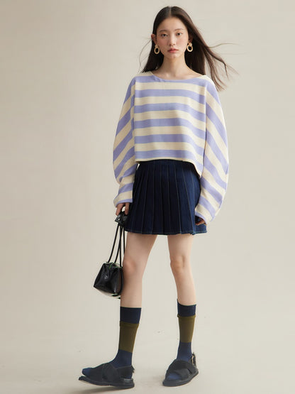 A-line Short Denim Pleated Skirt