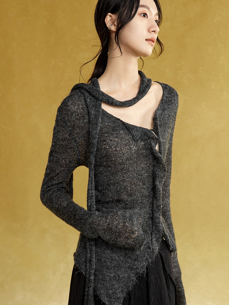 Stole Design Flowing Slim Knitted Cardigan