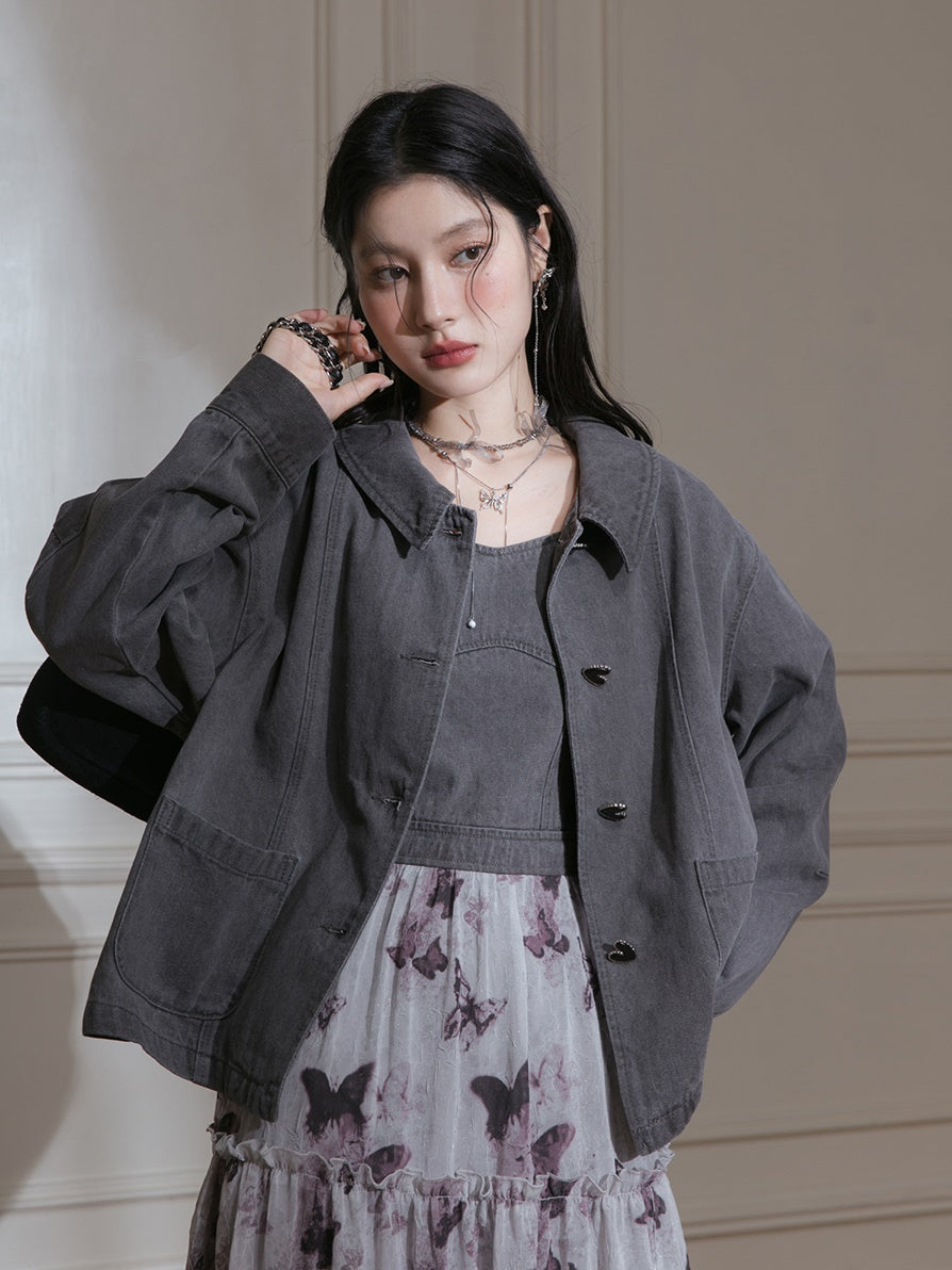 Love Button Wash Denim Jacke