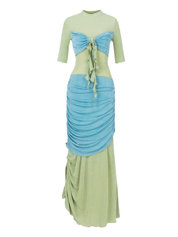 Drape Three-dimensional Drawstring Long Slim Dress