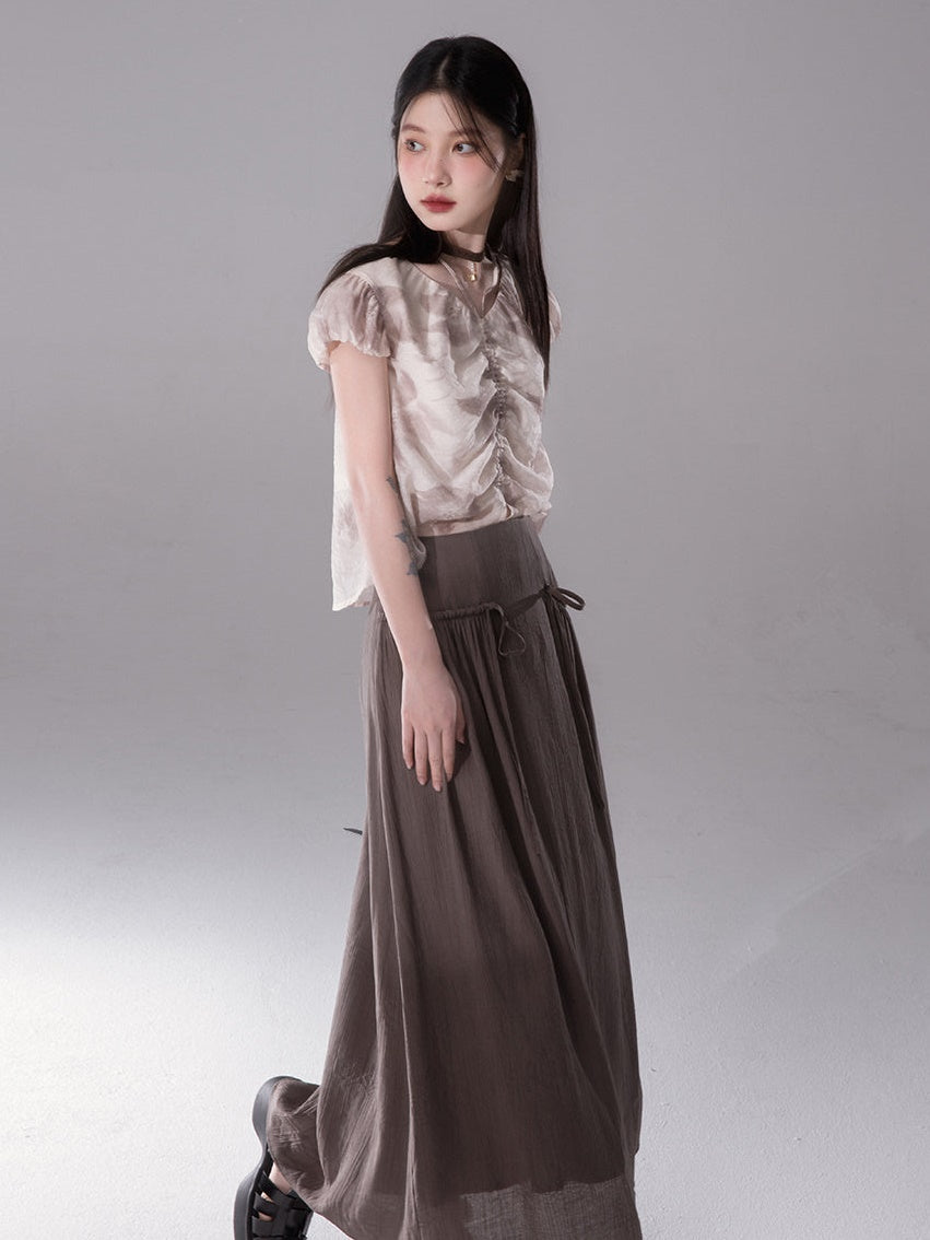 Ink Dyed Cool Texture Shirred Skirt