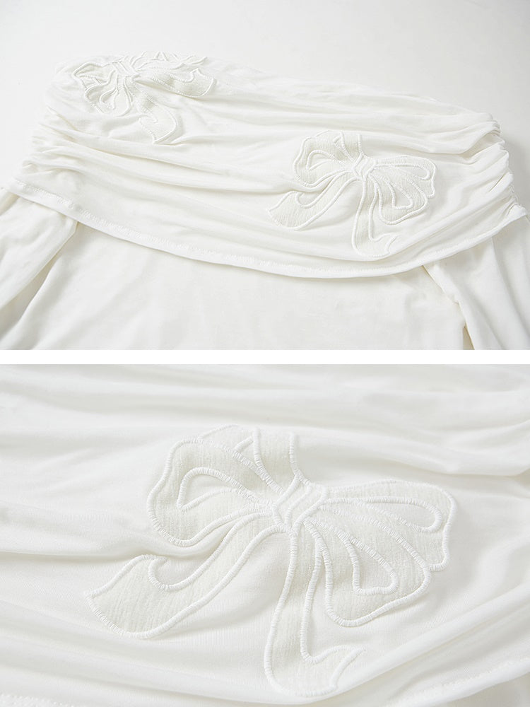 Bow Hollow Patch Embroidered Off-shoulder Top