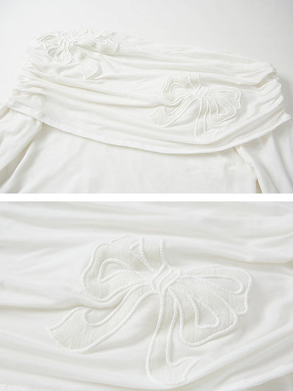 Bow Hollow Patch Embroidered Off-shoulder Top