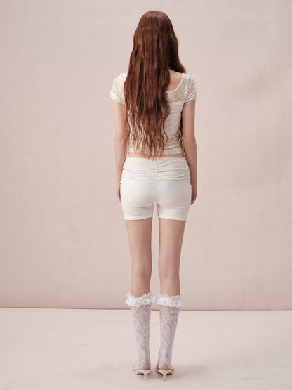 Lace Fake Two-piece Short-sleeved Top ＆ Short Spats