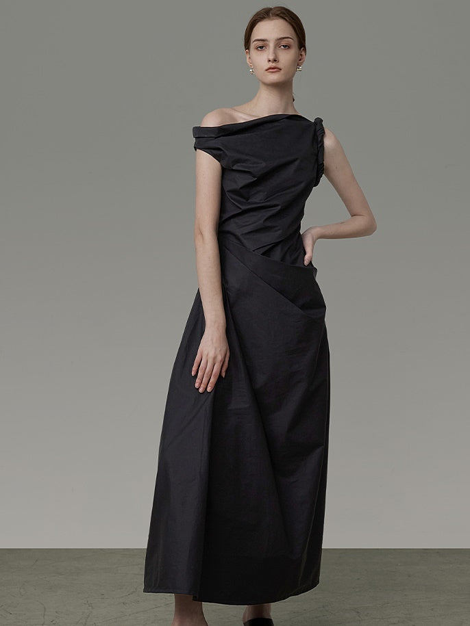 Asymmetry One-Shoulder Drape Long Dress