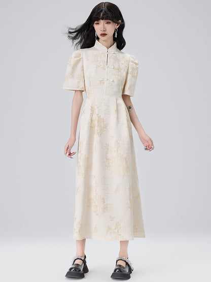 Mao Collar Cheongsam Design Short Sleeve Dress