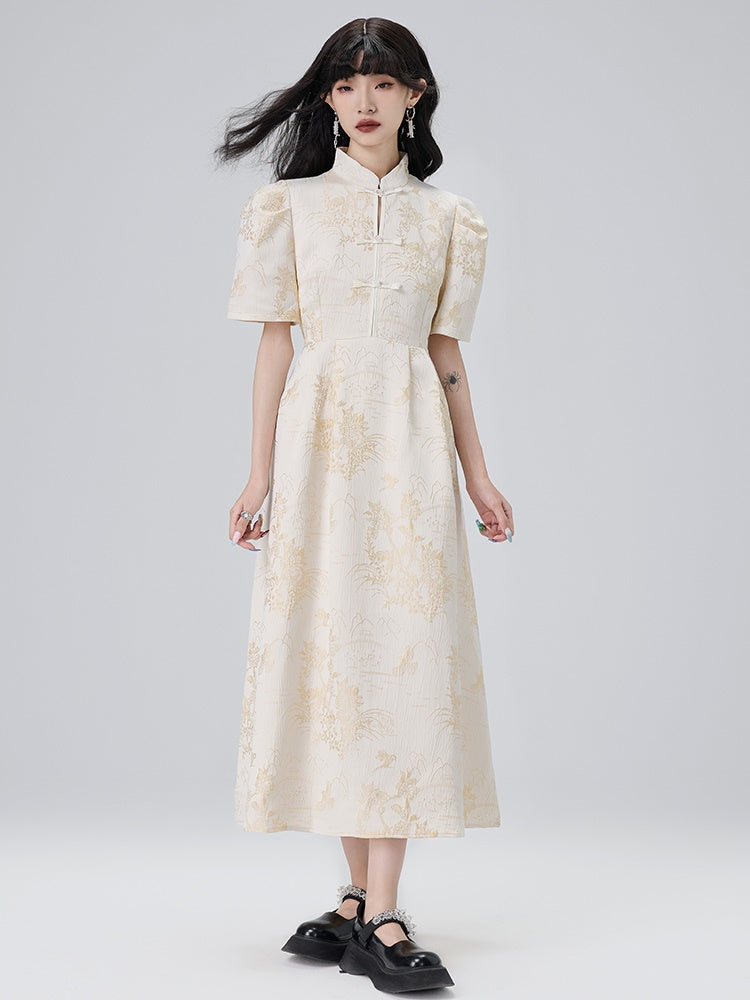 Mao Collar Cheongsam Design Short Sleeve Dress