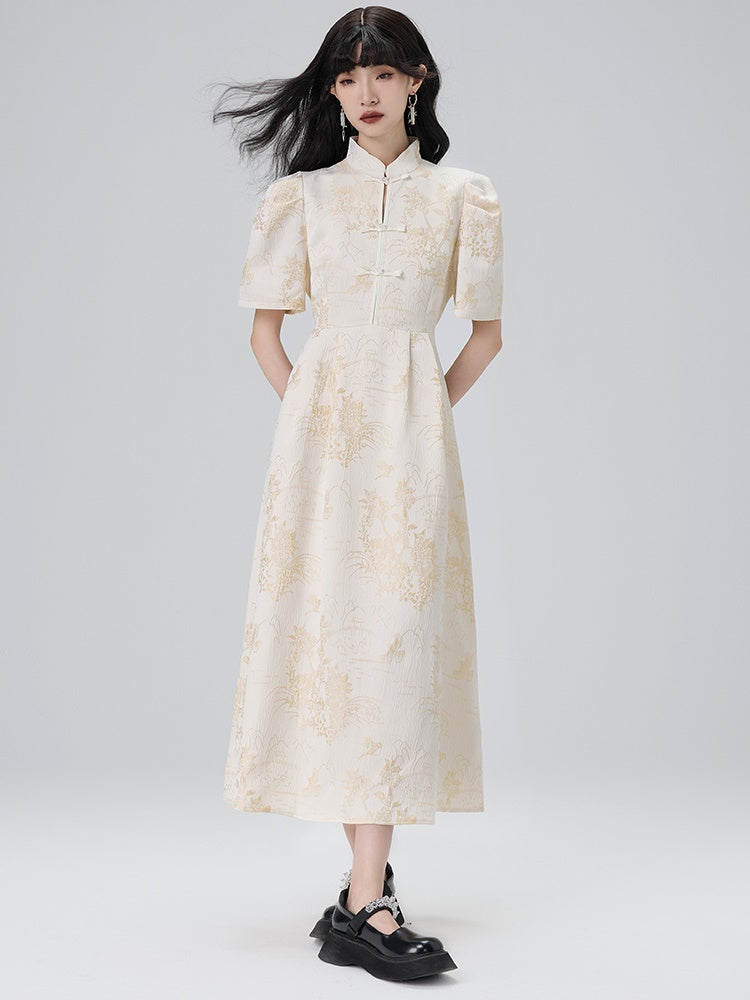 Mao Collar Cheongsam Design Short Sleeve Dress