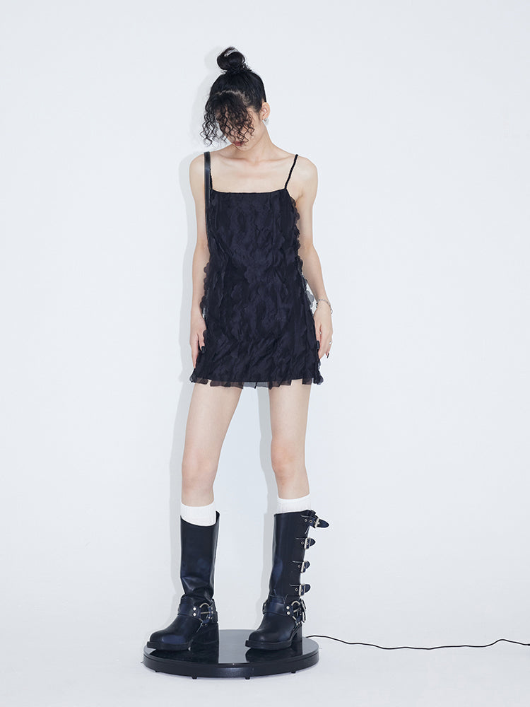 Cut Flower Texture Suspender Dress