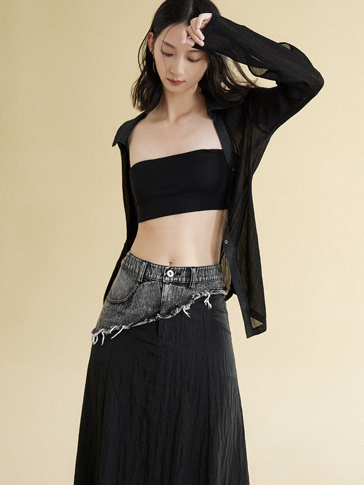 Two-color Denim Waist Stitching Skirt