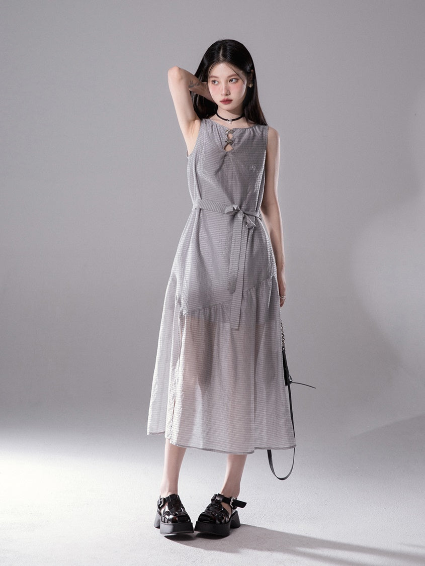 Drop Collar Loose Sleeveless Long One-piece