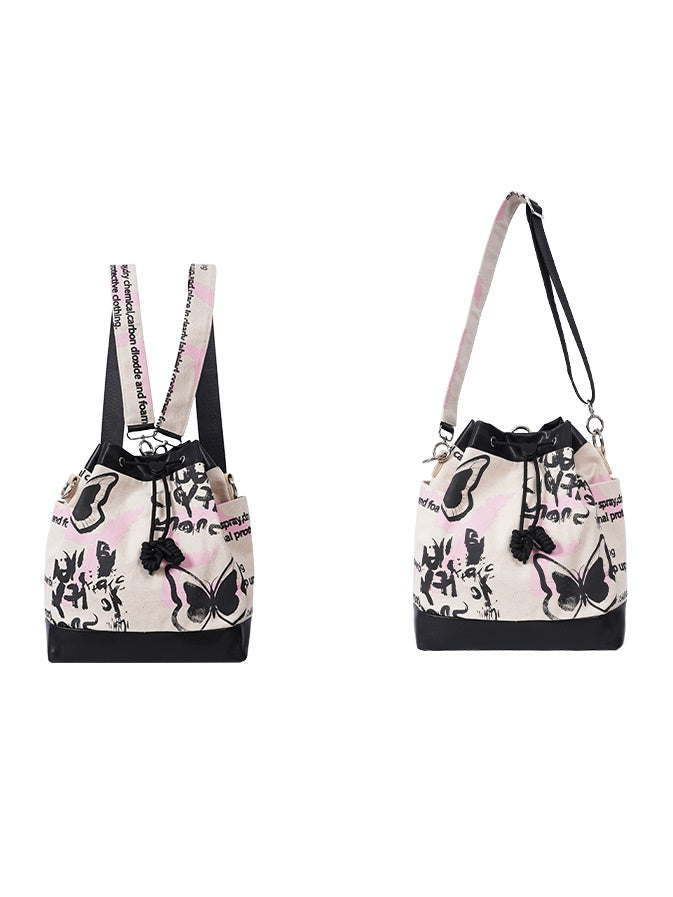 Graffiti Contrast Color Bucket Bag