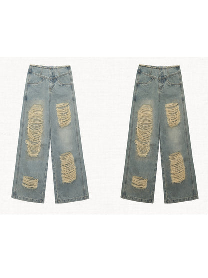 Loose Ripped Wide Leg High Waist Jeans