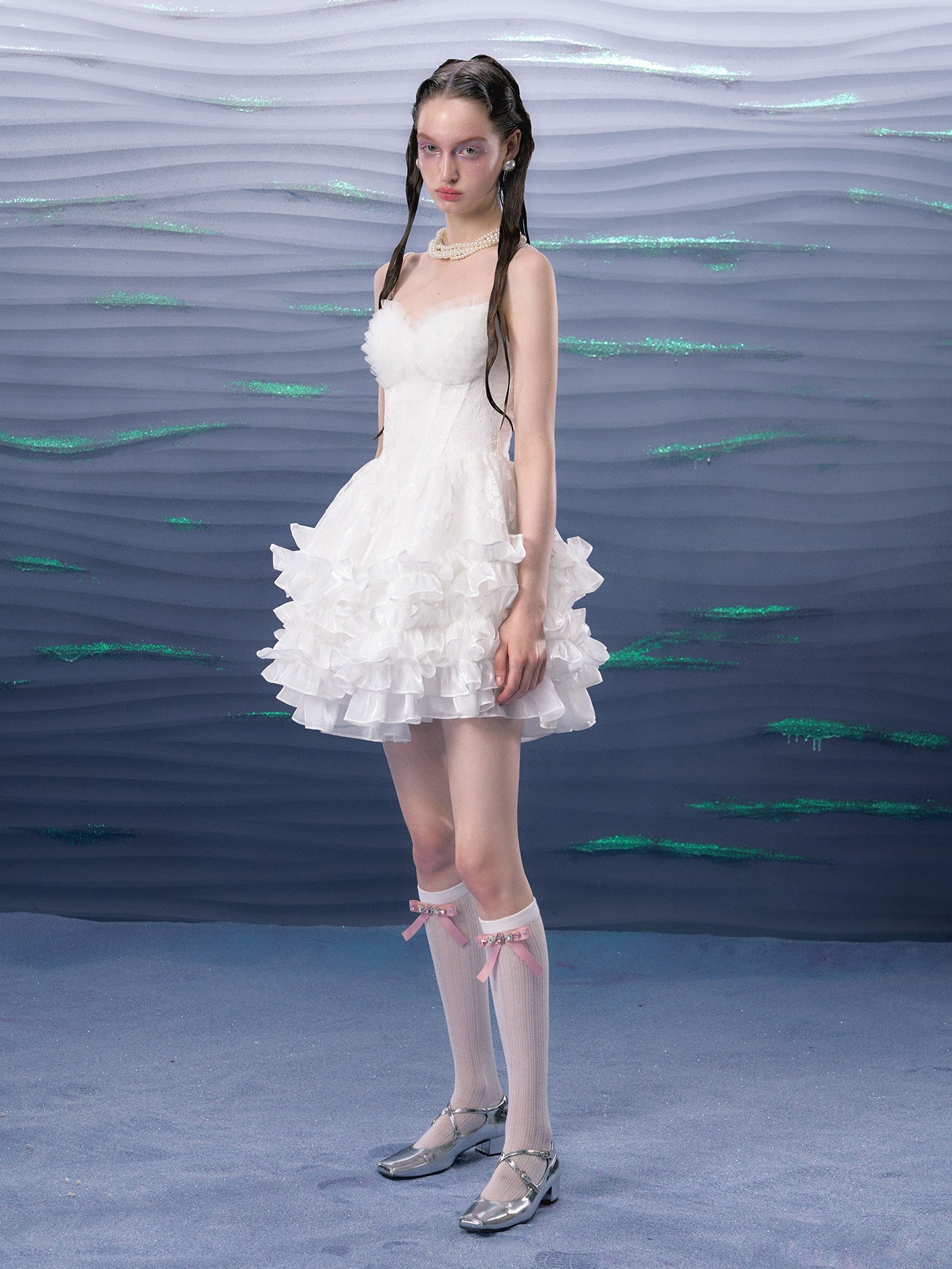 Organza Puffy Suspender Dress &amp; Pearl Corset