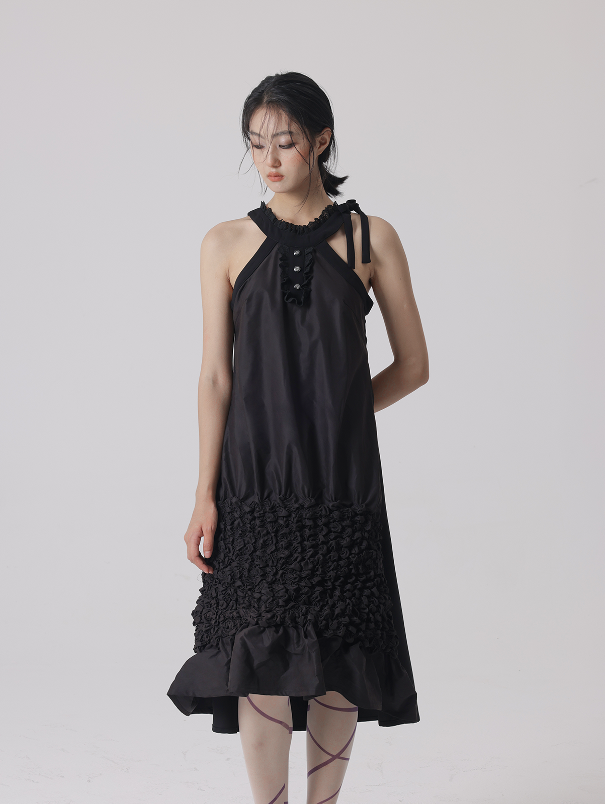 Washer Pleat Stitch Sleeveless Dress