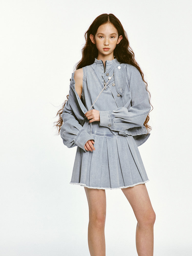 Denim Pleated Doll Jacket