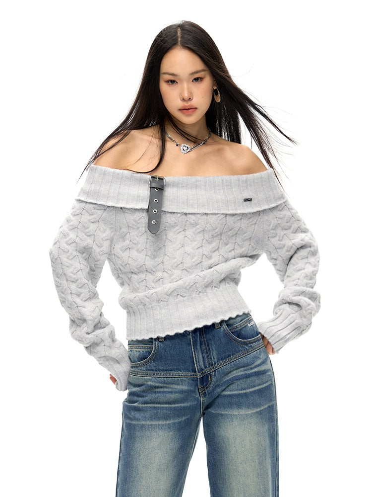 Detachable Belt One-shoulder Sweater