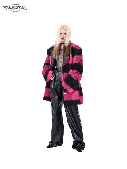 Plaid Leather Embroidered Shoulder Pads Genderless Coat