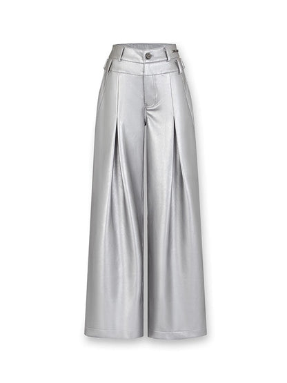 PU Leather Loose Wide-leg Casual Pants