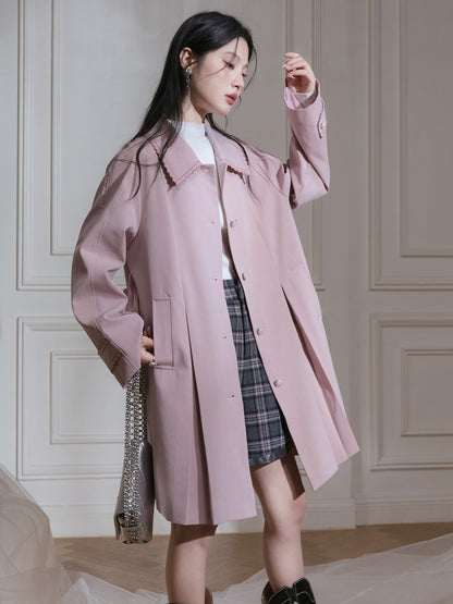 Contrasting Line Pleated A-shaped Coat