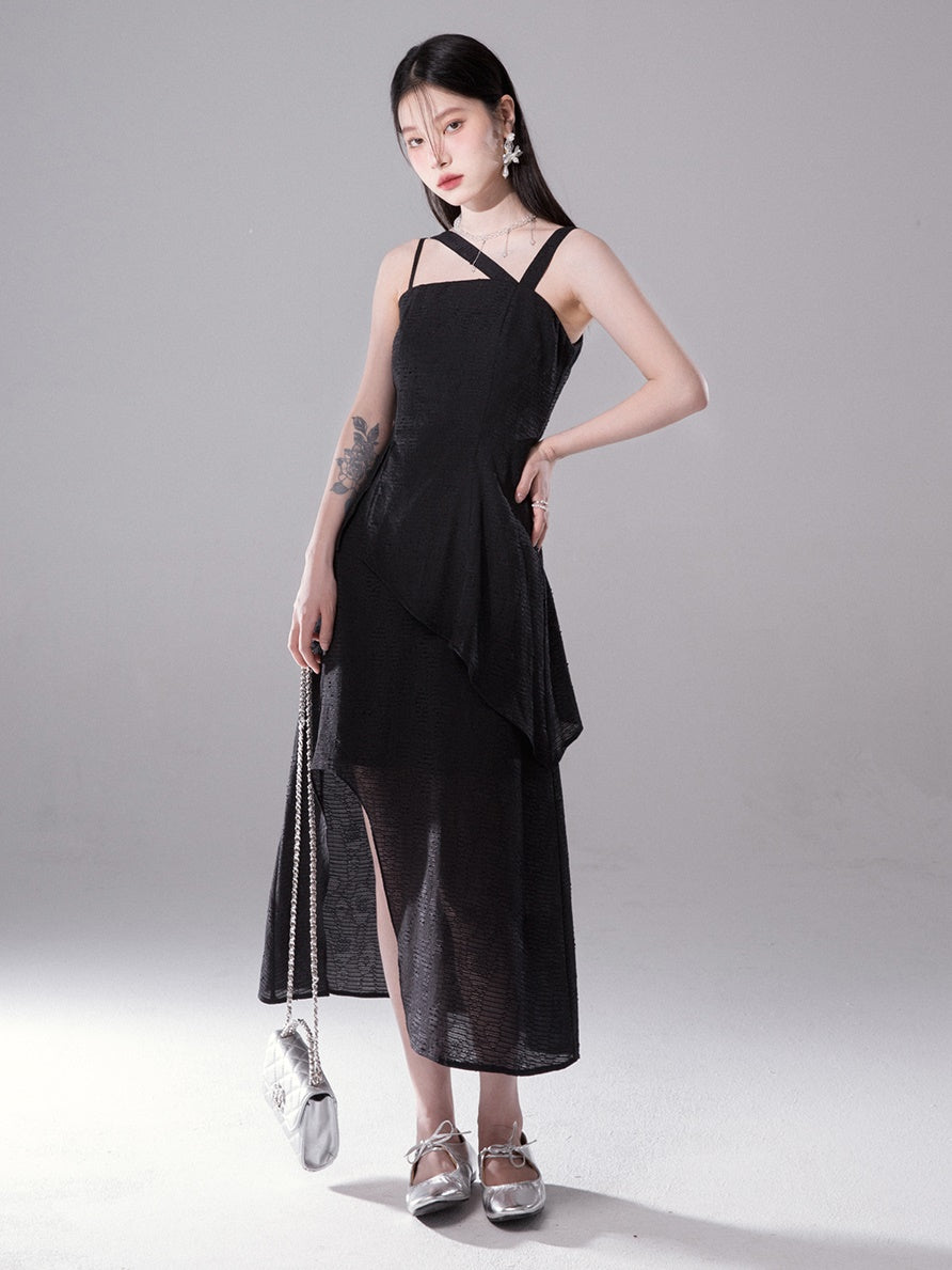 Irregular Slanted Shoulder Suspender Dress