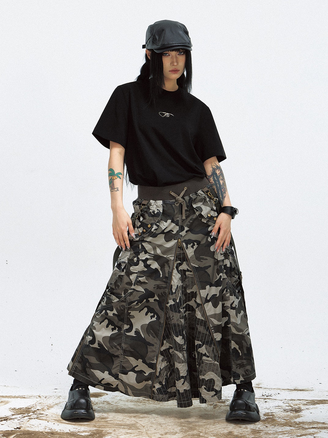 Camouflage Zipper Slit Work Maxi Skirt