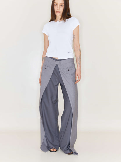 Folding Waist Pleated Wide-Leg Pants