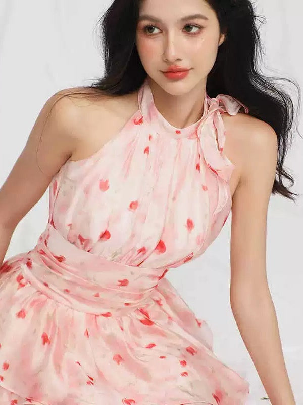 Petal Print Irregular Tulle Sleeveless Fairy Dress Petal Print Irregular Tulle Sleeveless Fairy Dress