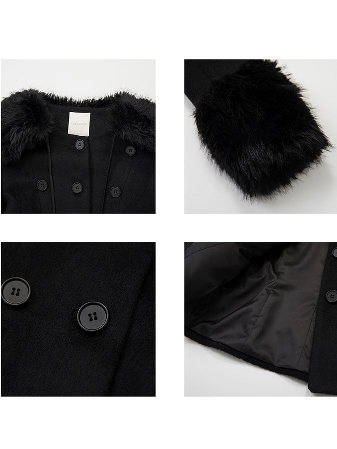 Fur Collar Waist Slimming Design Button Short Coat