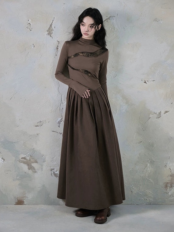 Switching Design Draped Pleated Dress