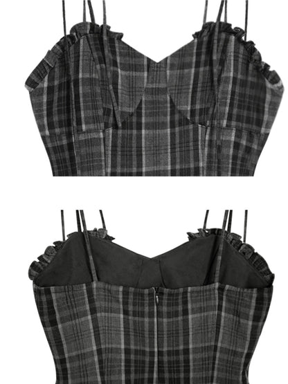 Grid Stitching Sling Dress