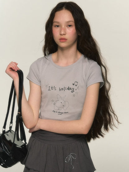 Rabbit Letter Print Short T-shirt