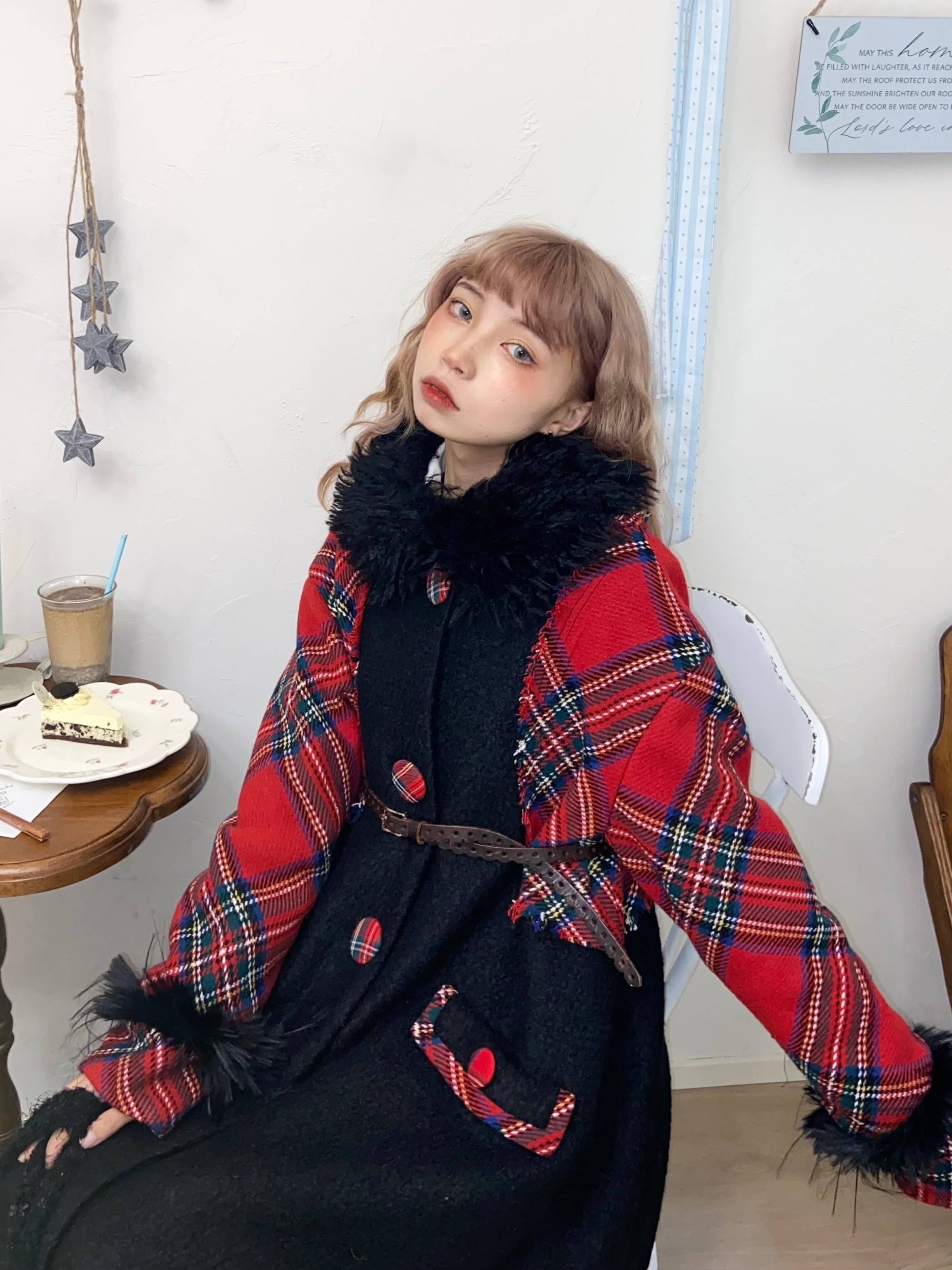 Retro Plaid Switching Long Coat