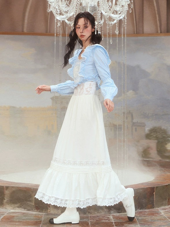 Flounce Lace Design Long Skirt