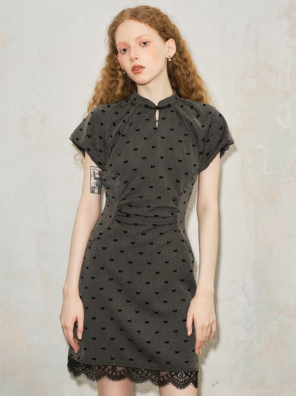 Chinese Style Bowknot Print Waist Dress