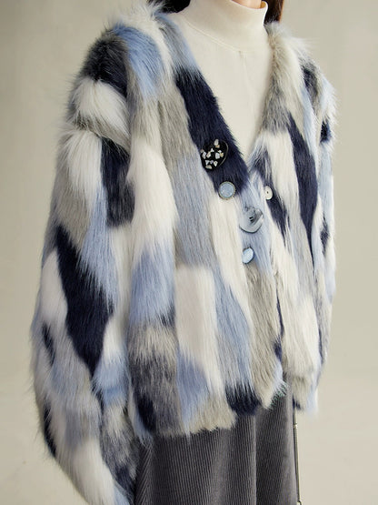 Contrast Color Eco-friendly Fur Short Furry Coat