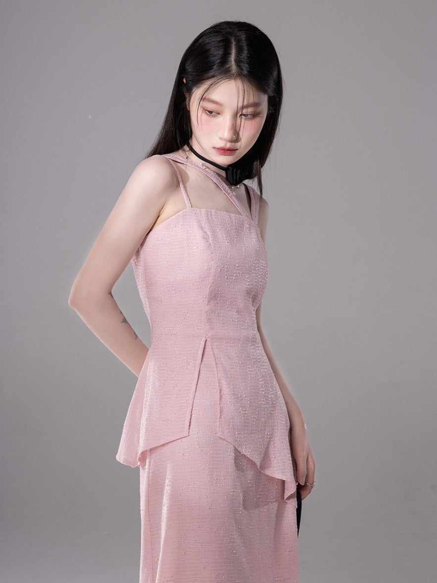 Irregular Slanted Shoulder Suspender Dress