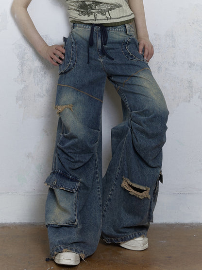 Washed Old Loose Wide-leg Denim Pants