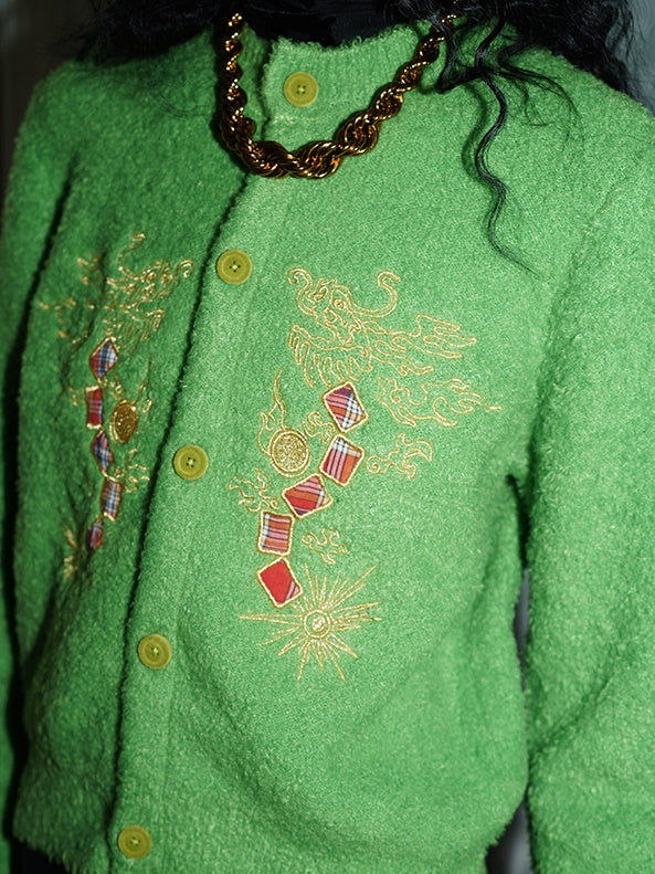 Dragon Embroidery Knitted Cardigan