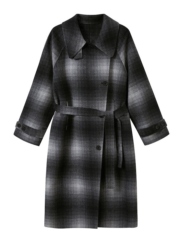 Mosaic Plaid Double-sided Wool Blend Coat