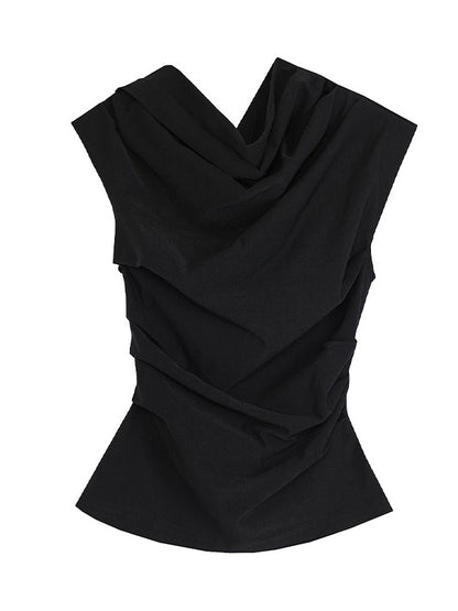 Elastic Slanted Shoulder Pleat Top