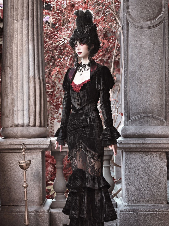 Gothic Velvet Cobweb Court Cardigan Top