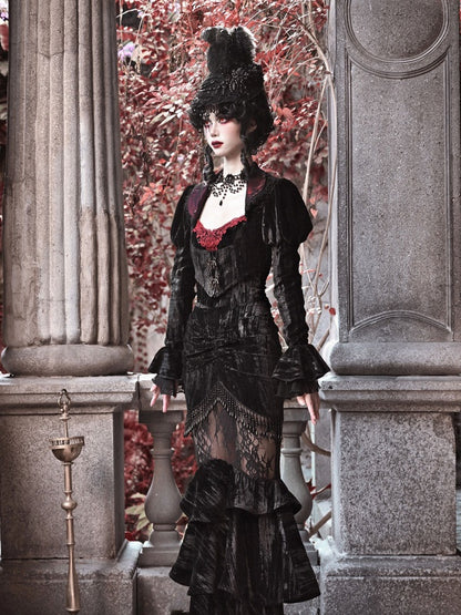 Gothic Velvet Cobweb Court Cardigan Top