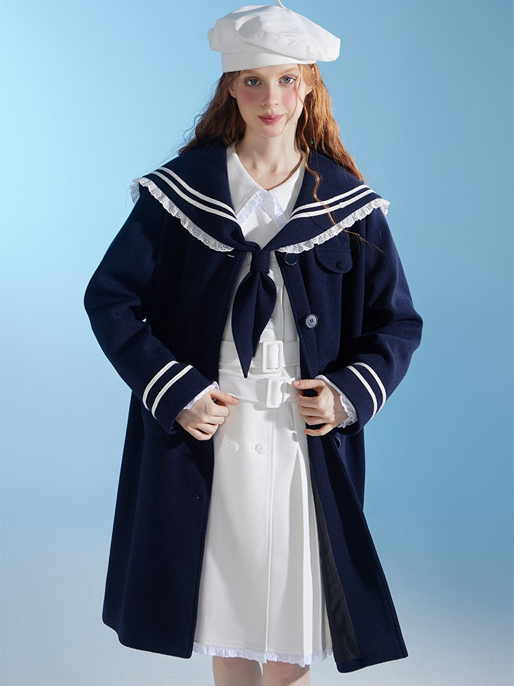 College Style Navy Collar Coat