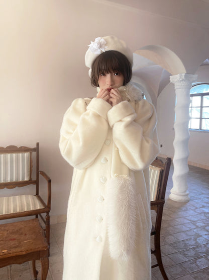 Round Neck Puff Sleeve Warm Padded Long Coat